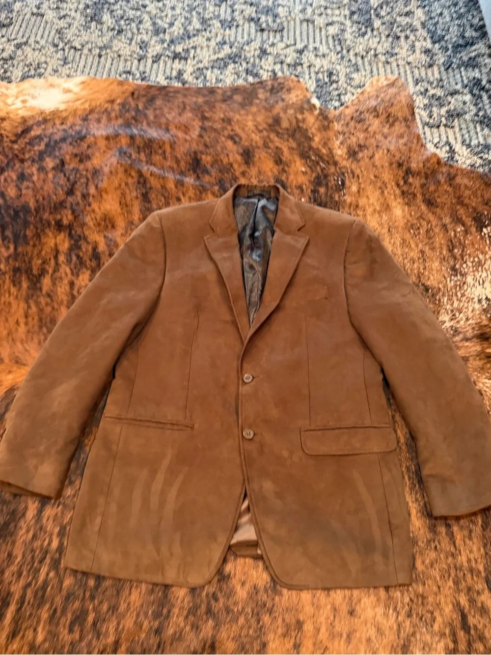 Lauren Ralph Lauren Blazer Men’s 40R Brown Suede Look Paisley Lining Sport Coat